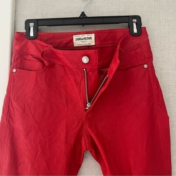 Zadig and Voltaire Phlame Pants Crinkled Leather in Red- Size 36; Like New - Picture 12 of 13